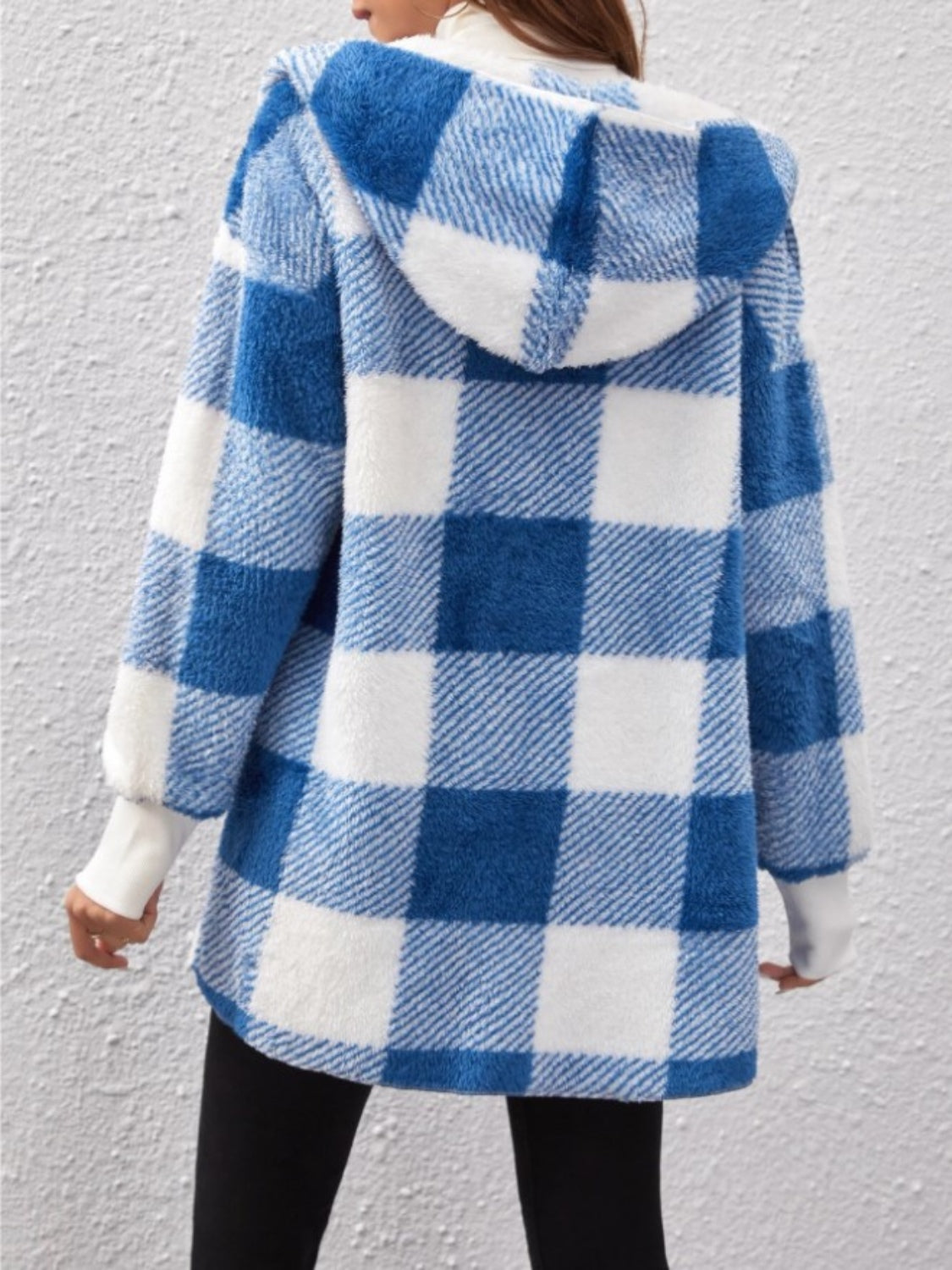 Women's Plaid Long Sleeve Hooded Coat with Comfortable Non-Lined Design