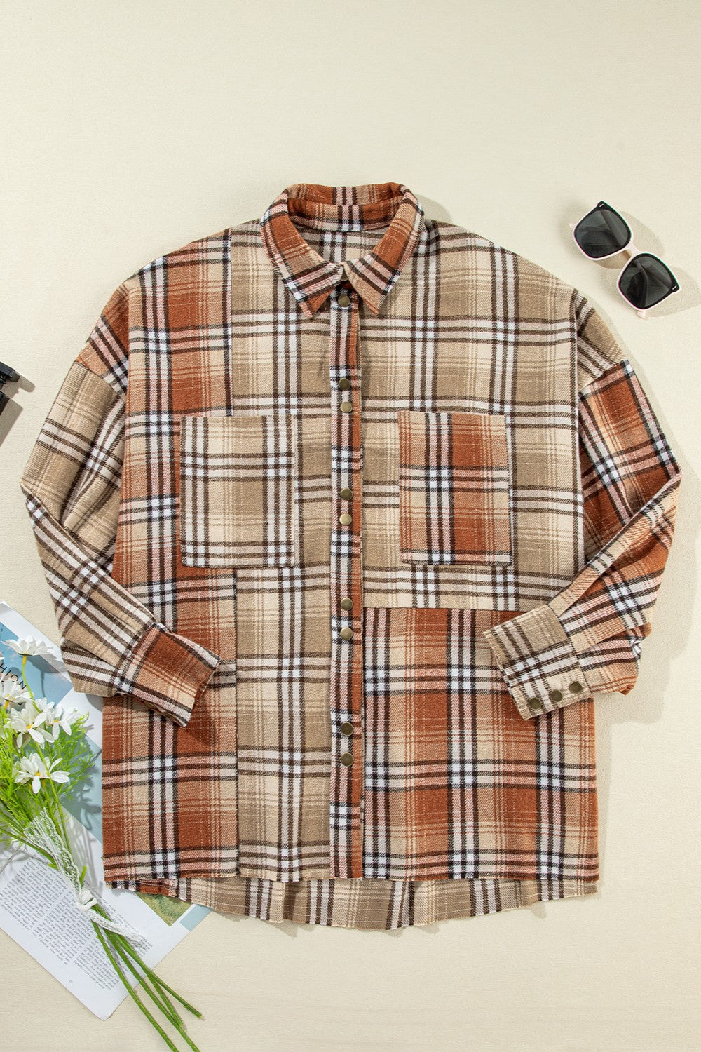 Plaid Shacket for Women - Lightweight Snap Down Jacket with Dropped Shoulders & Pockets - Comfortable Casual Outerwear