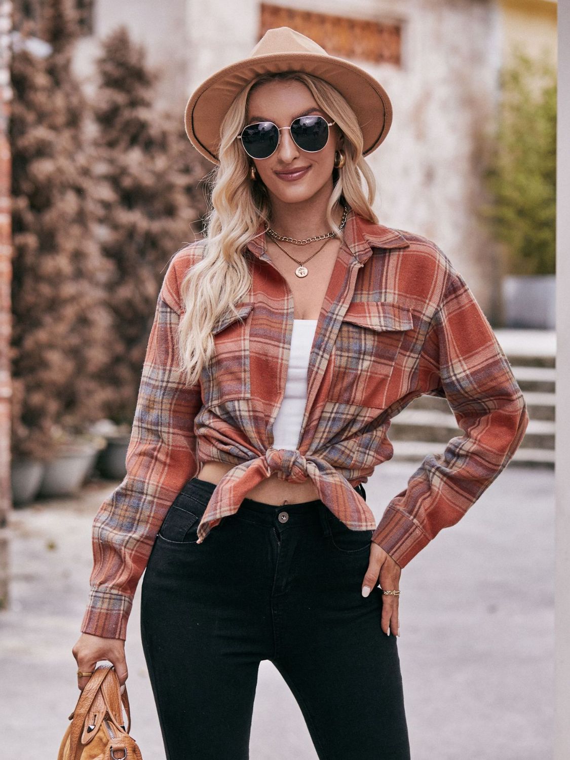 Women's Plaid Longline Shirt with Pockets - Dropped Shoulder Oversized Design