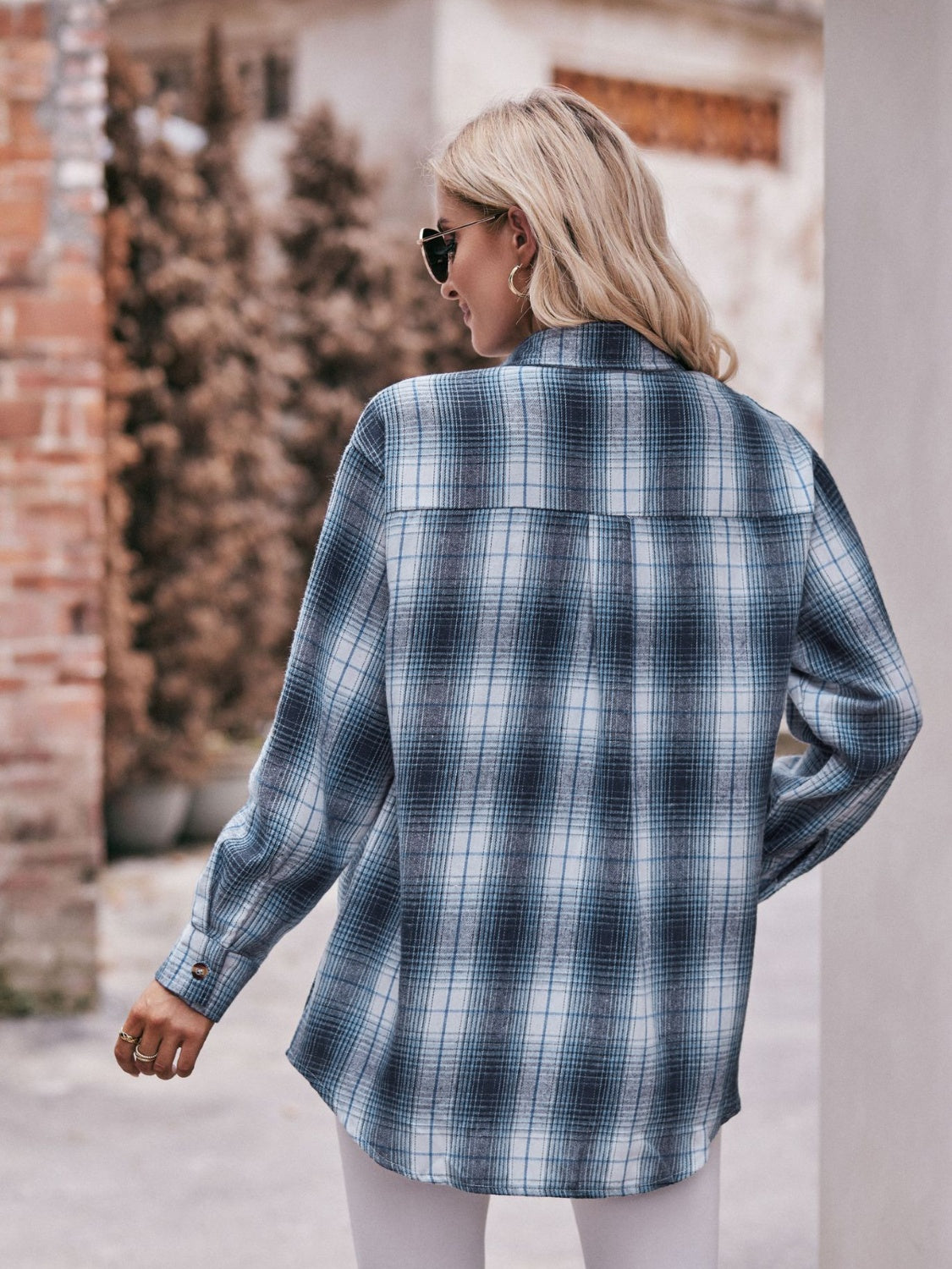 Women's Plaid Longline Shirt with Pockets - Dropped Shoulder Oversized Design