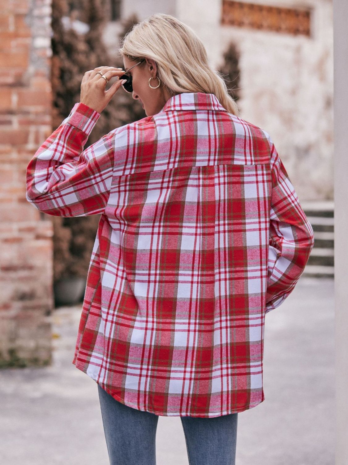 Women's Plaid Longline Shirt with Pockets - Dropped Shoulder Oversized Design