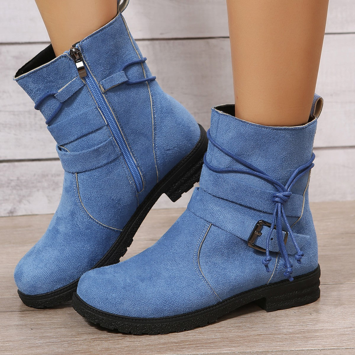 Stylish Women's Suede Side Zip Boots with Round Toe | All-Day Comfort Low Heel Footwear