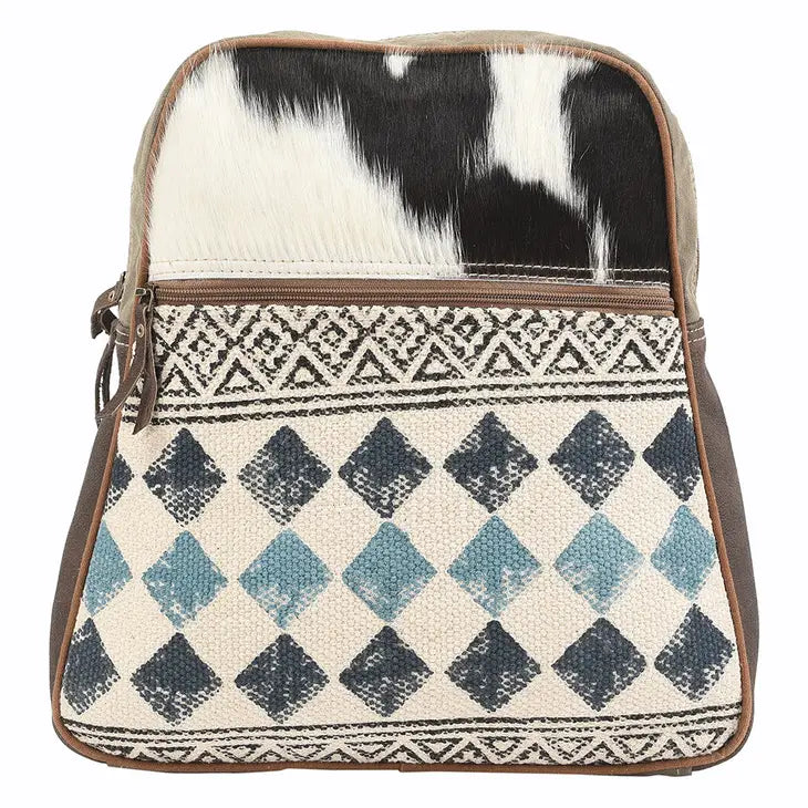 LS Western Classic Ladies Cowhide Leather Canvas Backpack - Durable and Stylish