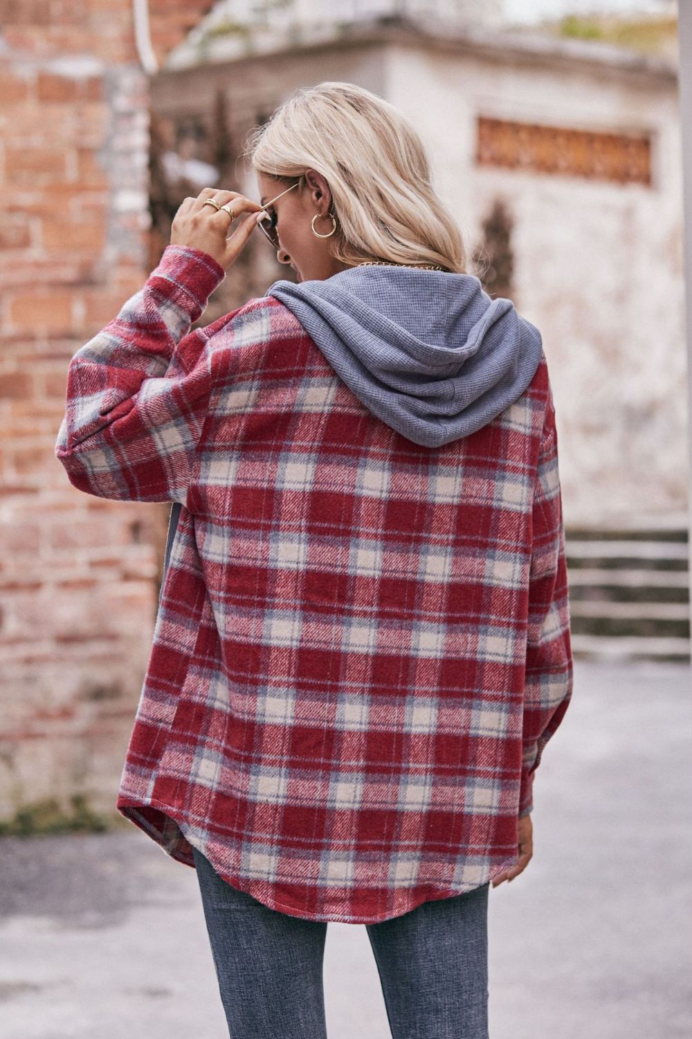 Mandy Women's Hooded Longline Plaid Jacket - Dropped Shoulders and Casual Style