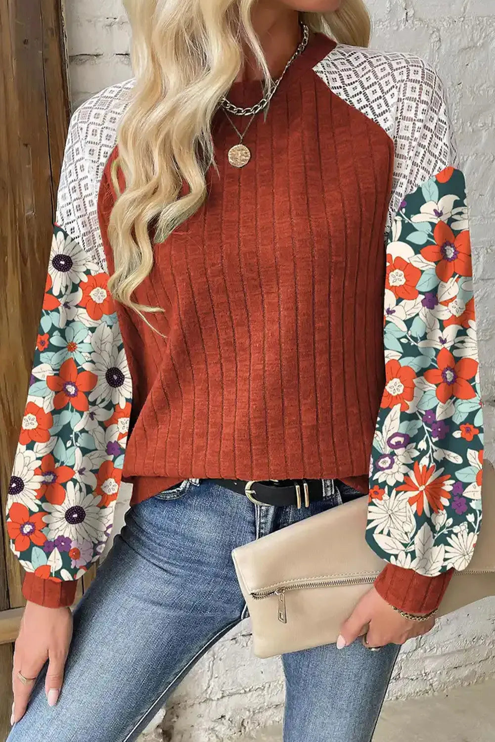 Women's Printed Long Sleeve Round Neck Top - Comfortable & Versatile Basic Blouse