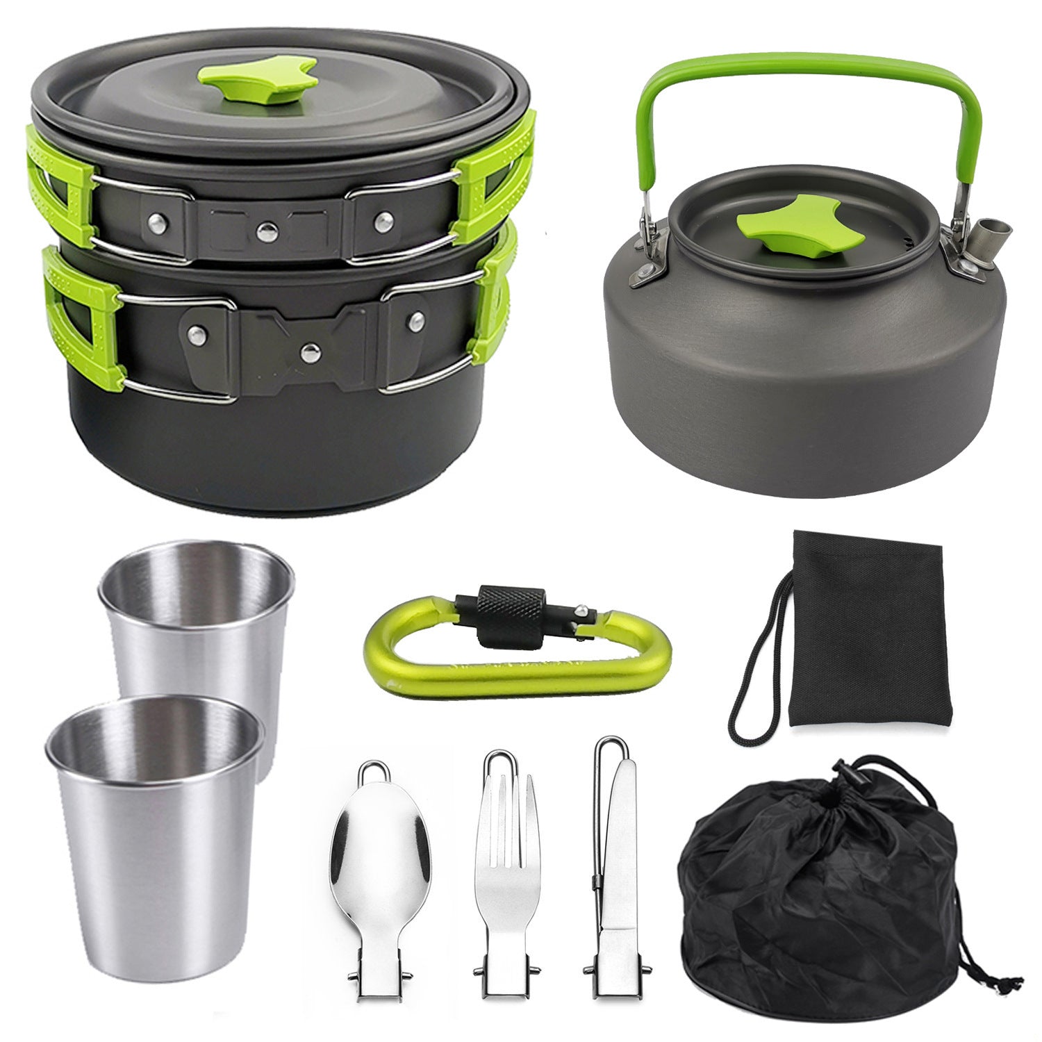 Camping Cookware Set | Portable Mess Kit with Stove | Lightweight Aluminum