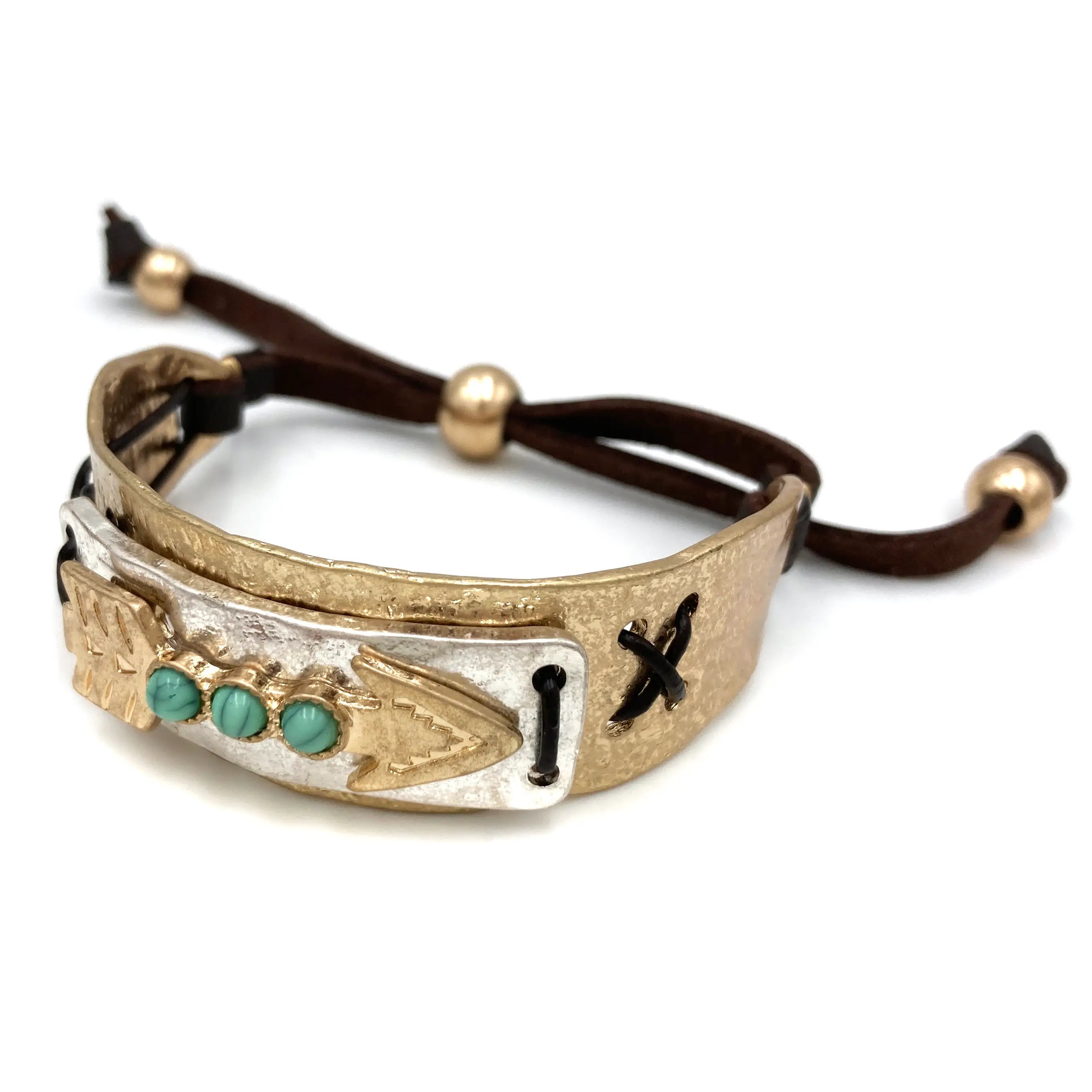 Lunar Deer Turquoise Stone Native Arrow Rope Western Cuff Bracelet