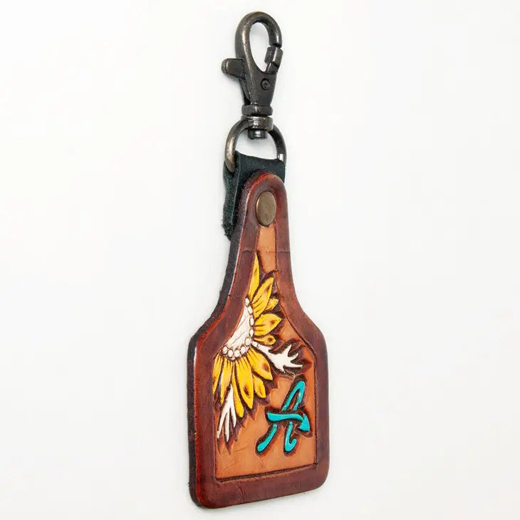 LS Western High Quality Leather Keychain Ornament with Flower and Arrow Design - Durable and Stylish