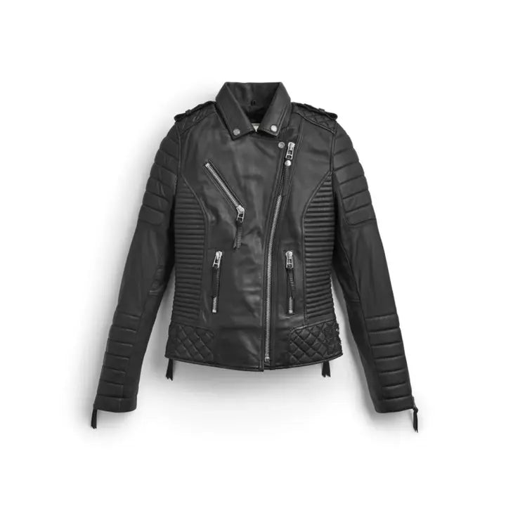 Leather Republic Ladies Black Lambskin Leather Jacket with Quilted Detail