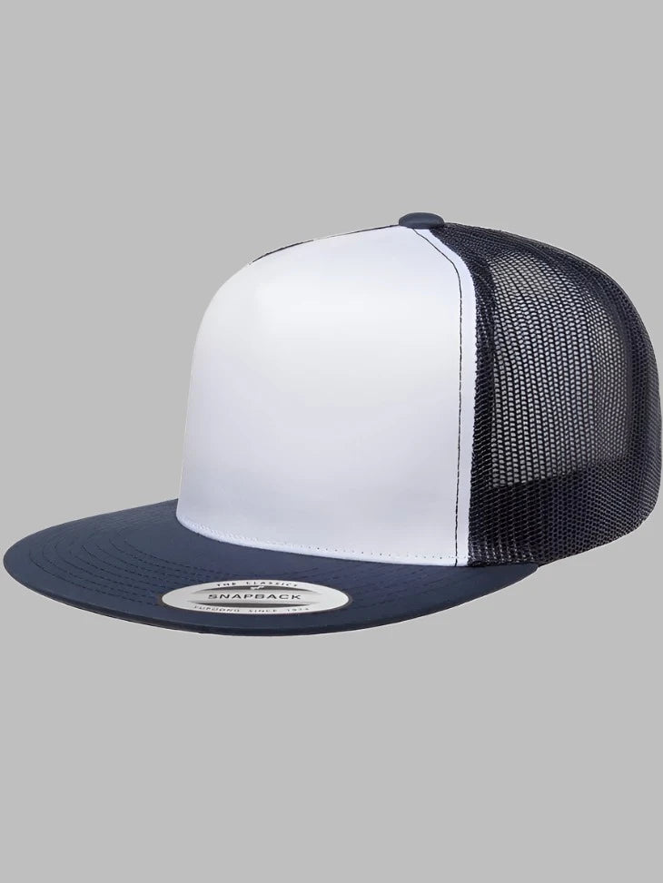 Vintage Trucker Hat with White Front Panel and Mesh Back - Adult Classic Cap with Polyester Blend