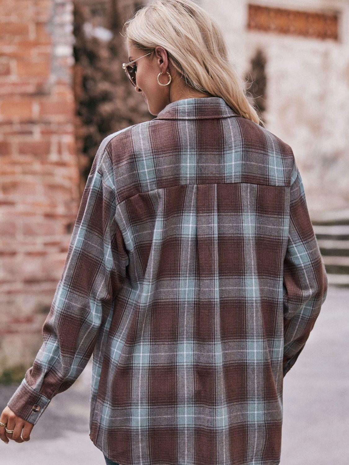 Women's Plaid Longline Shirt with Pockets - Dropped Shoulder Oversized Design