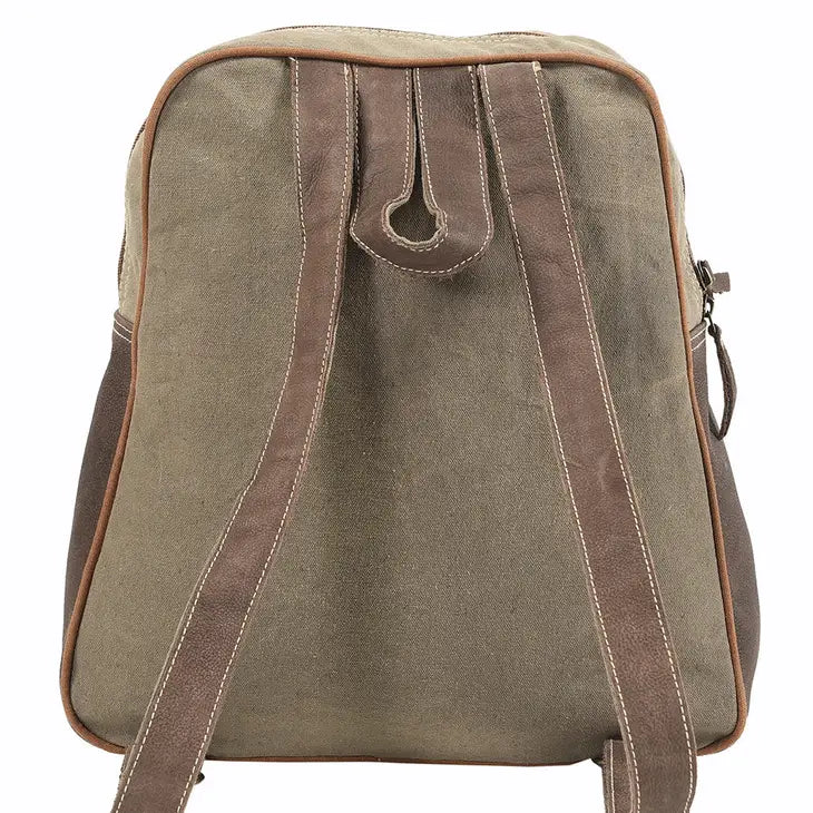 LS Western Classic Ladies Cowhide Leather Canvas Backpack - Durable and Stylish