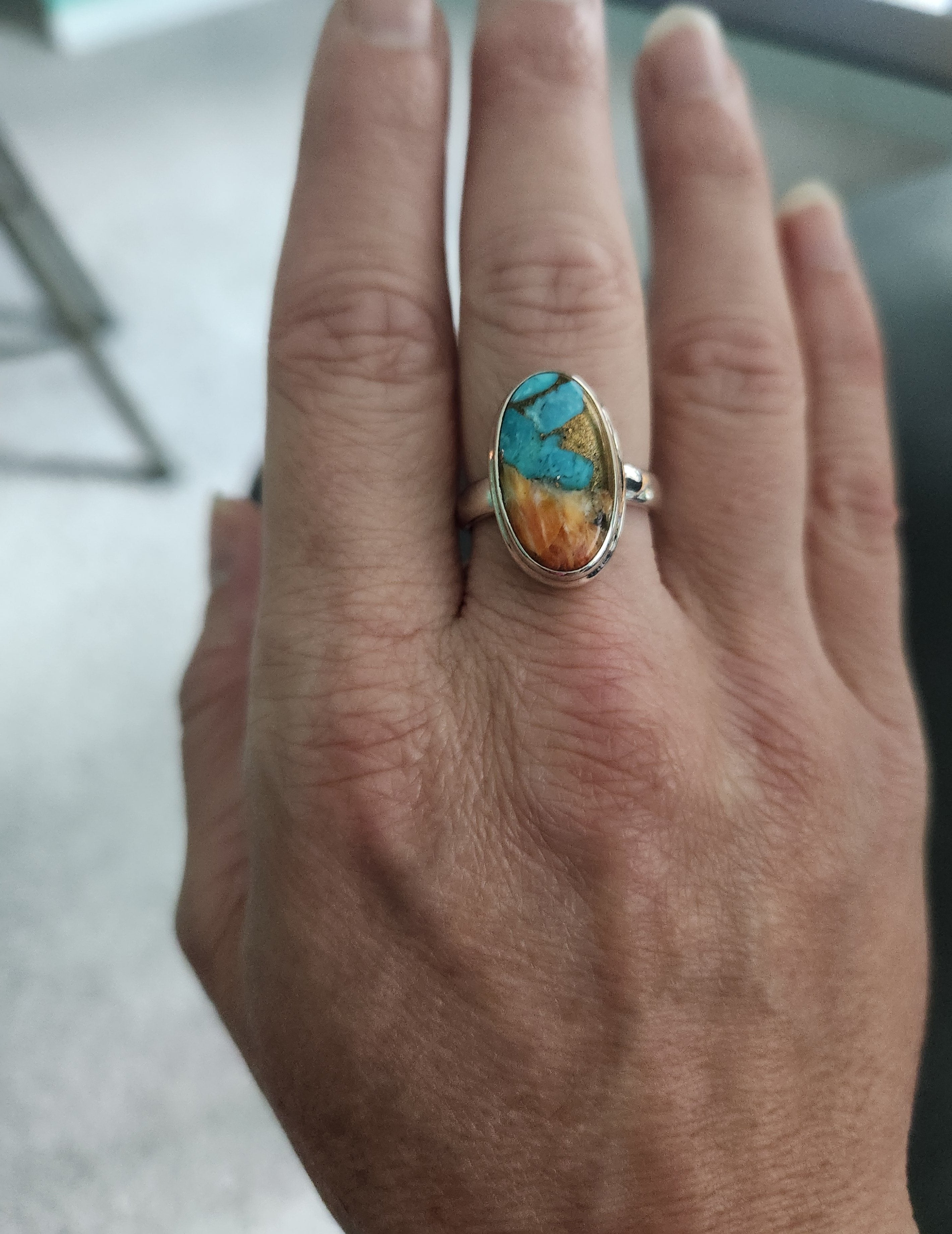 Handmade Sterling Silver Ring with Spiny Oyster Arizona Turquoise - Unique and Spiritual Jewelry for Women