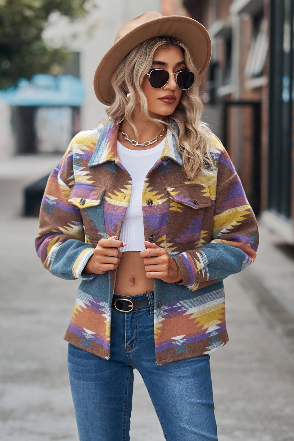 X&D Women's Printed Collared Neck Jacket - Multicolored Casual Coat for Comfort and Style