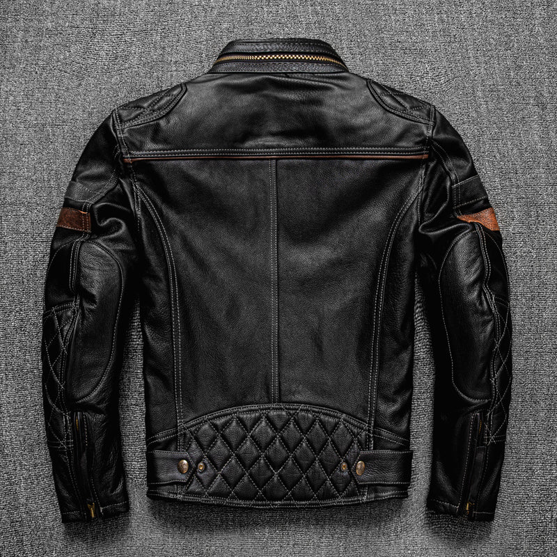 High-Quality Genuine Leather Motorcycle Coat for Men - Slim Fit Biker Jacket in Classic Black