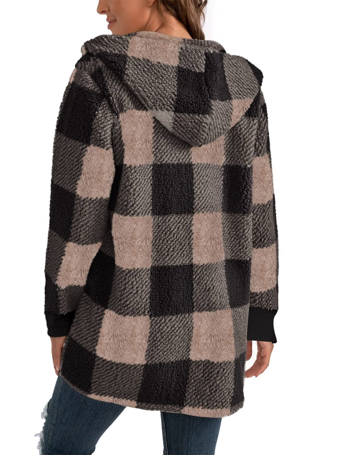 Women's Plaid Long Sleeve Hooded Coat with Comfortable Non-Lined Design