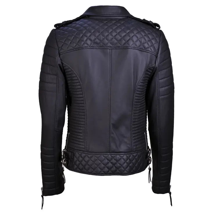 Leather Republic Ladies Black Lambskin Leather Jacket with Quilted Detail