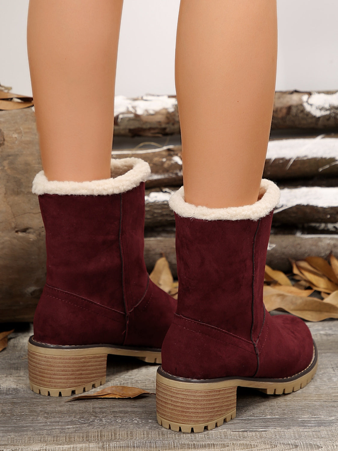 Women's Cozy Thermal Fuzzy Block Heel Boots | Warm Winter Footwear for Style and Comfort