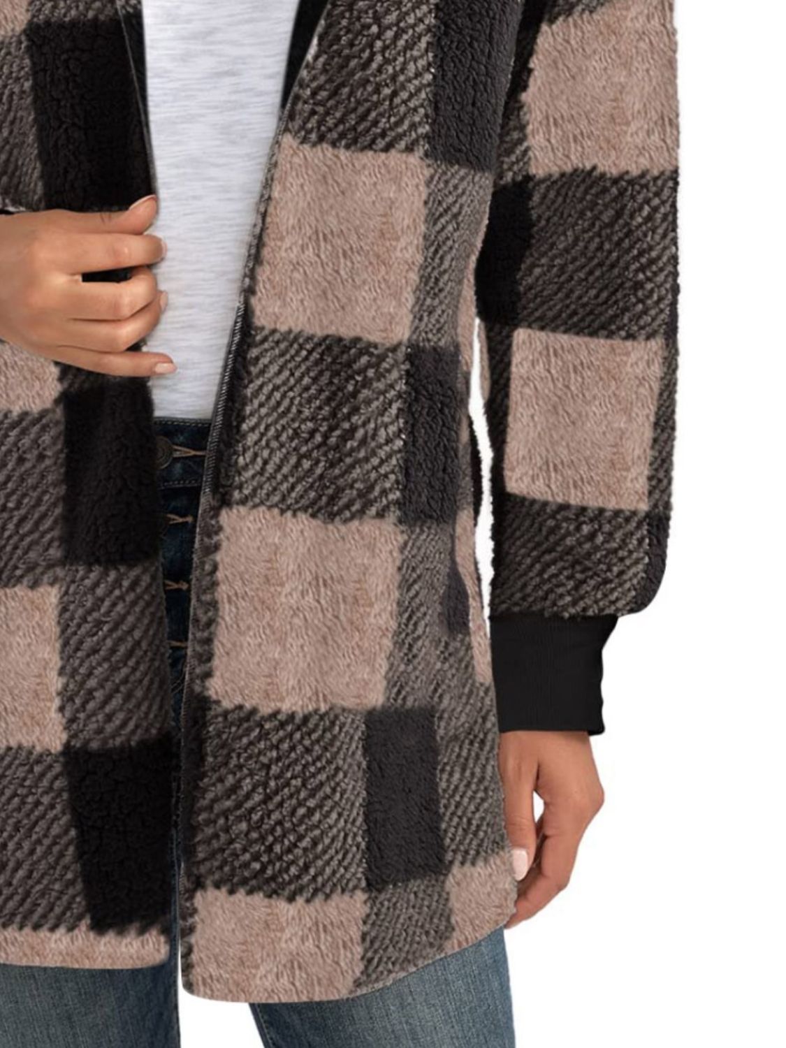 Women's Plaid Long Sleeve Hooded Coat with Comfortable Non-Lined Design