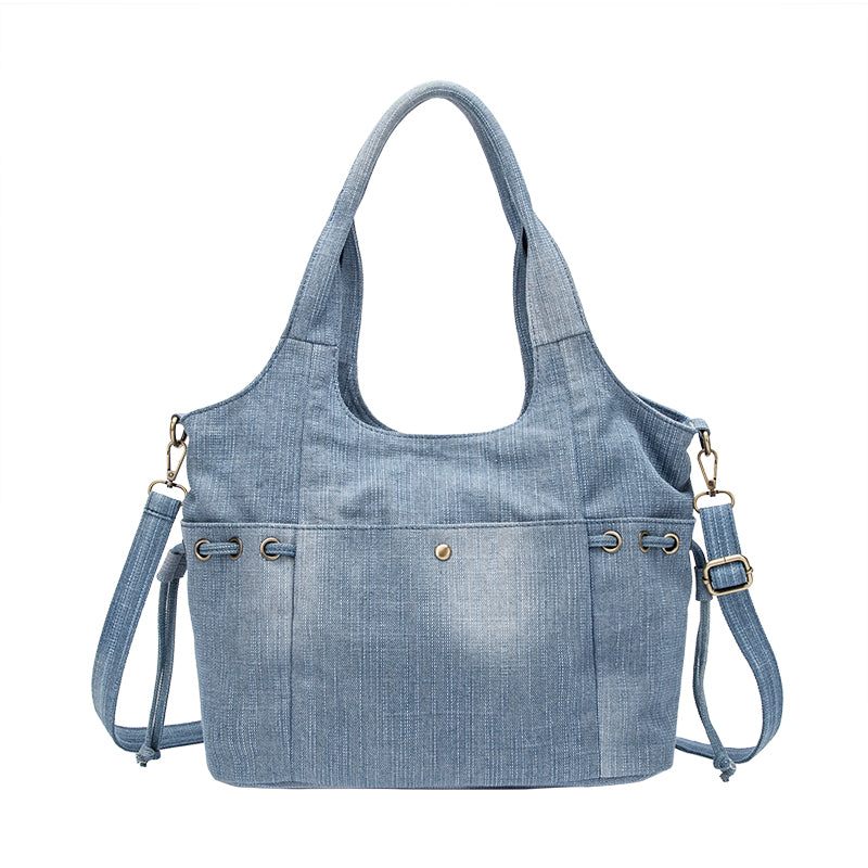 Stylish High-Quality Denim Women's Bag with Zipper Closure and Multiple Pockets