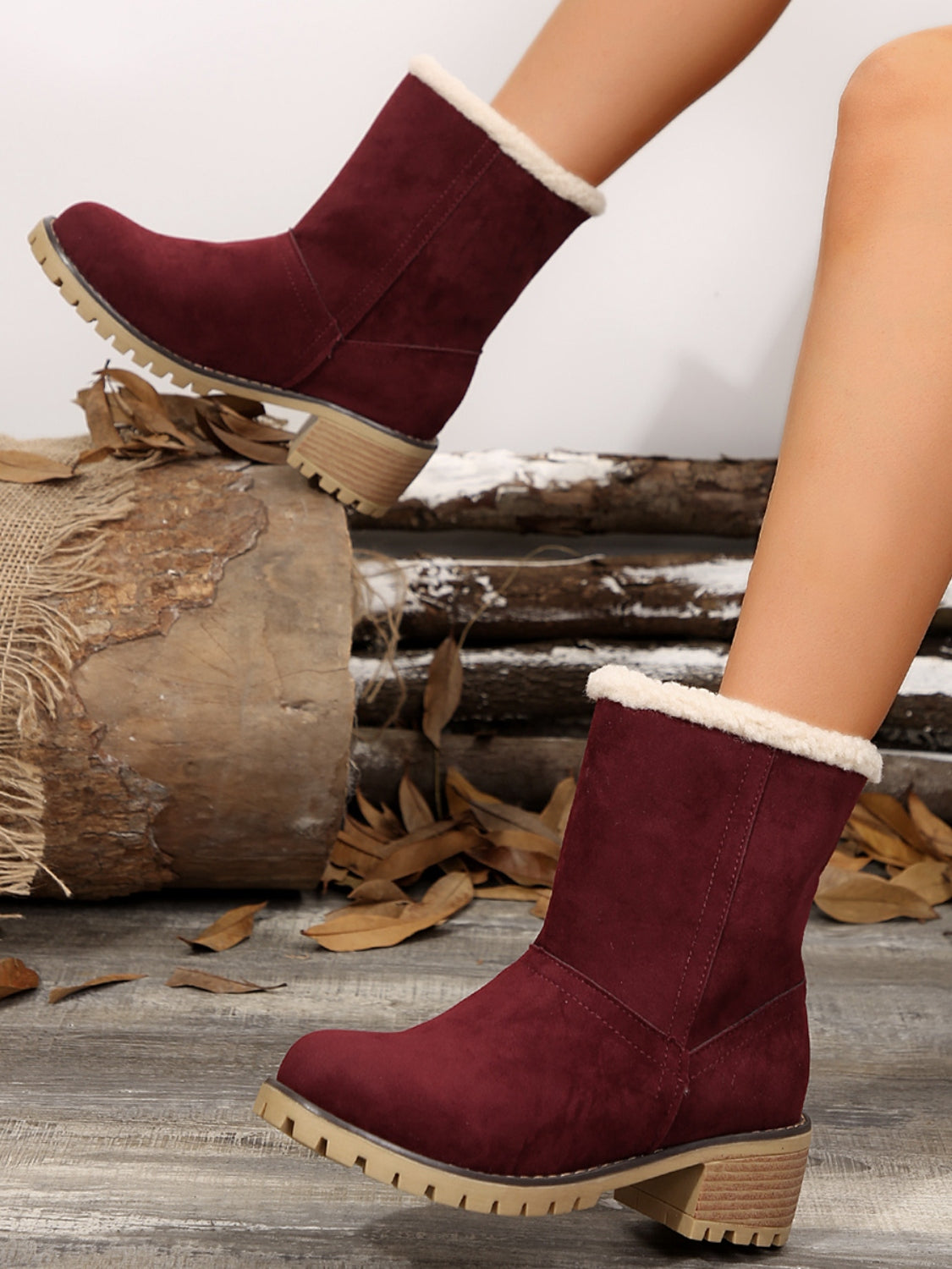 Women's Cozy Thermal Fuzzy Block Heel Boots | Warm Winter Footwear for Style and Comfort