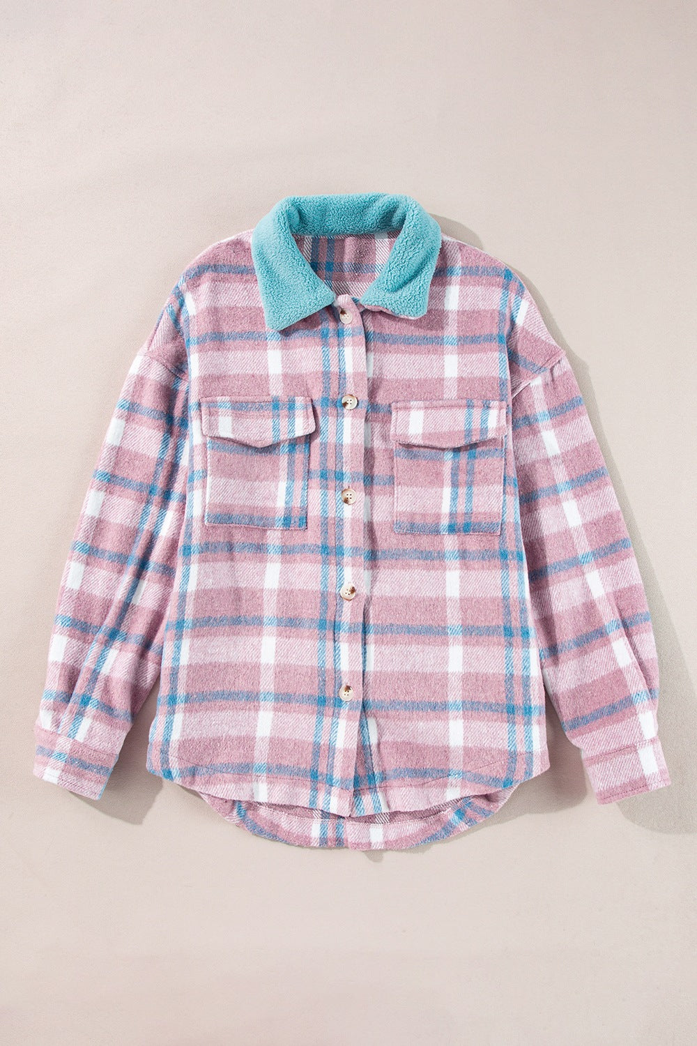 Women's Plaid Shacket with Collared Neck and Flap Pockets | Comfortable Polyester Layering Piece for Chilly Days