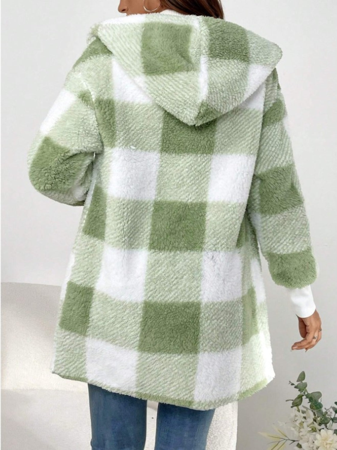 Women's Plaid Long Sleeve Hooded Coat with Comfortable Non-Lined Design