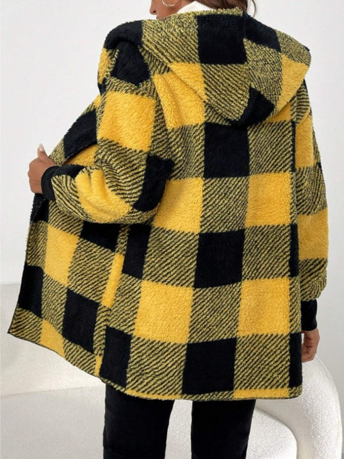 Women's Plaid Long Sleeve Hooded Coat with Comfortable Non-Lined Design