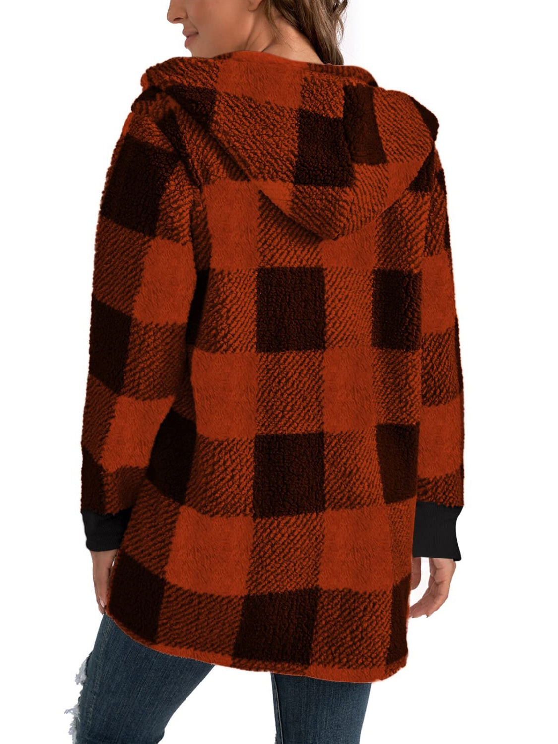 Women's Plaid Long Sleeve Hooded Coat with Comfortable Non-Lined Design