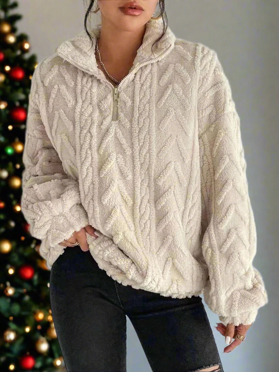 Cozy Women's Fuzzy Quarter Zip Long Sleeve Sweatshirt - Soft Polyester Fabric