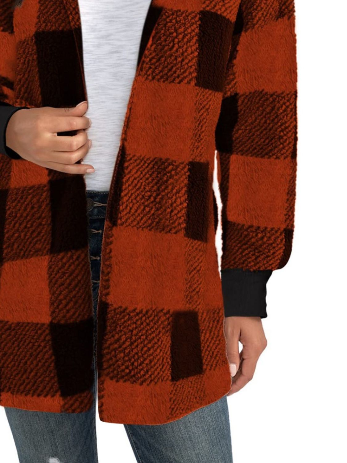 Women's Plaid Long Sleeve Hooded Coat with Comfortable Non-Lined Design