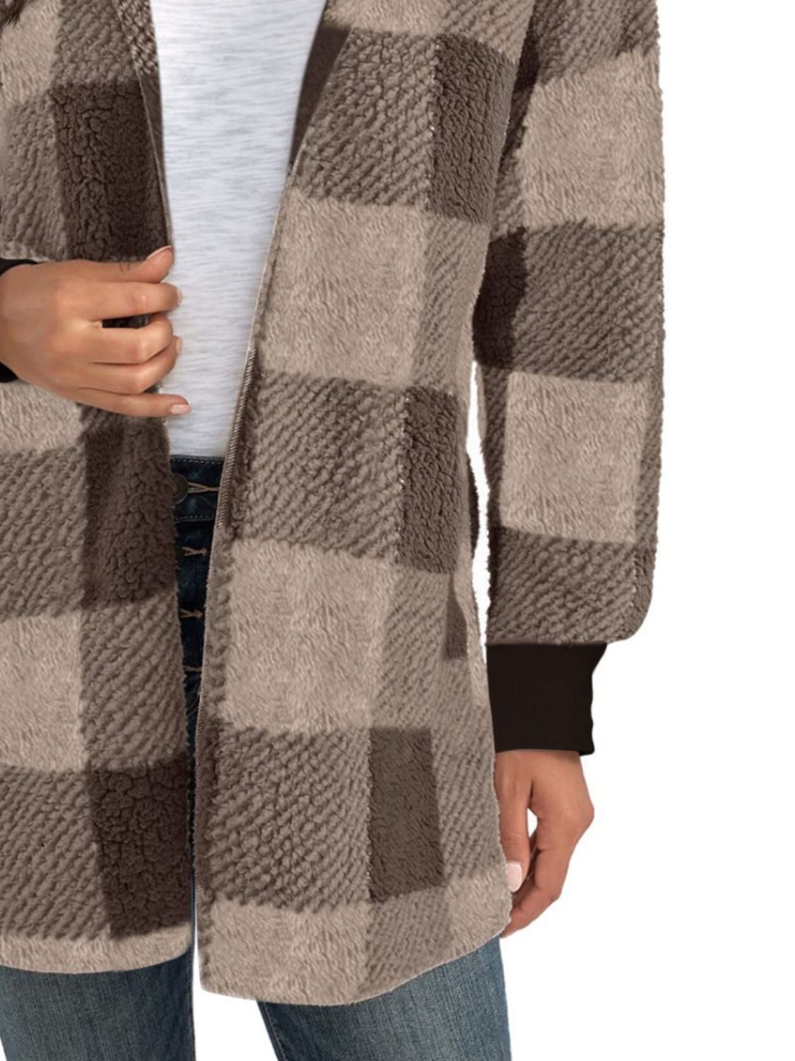 Women's Plaid Long Sleeve Hooded Coat with Comfortable Non-Lined Design