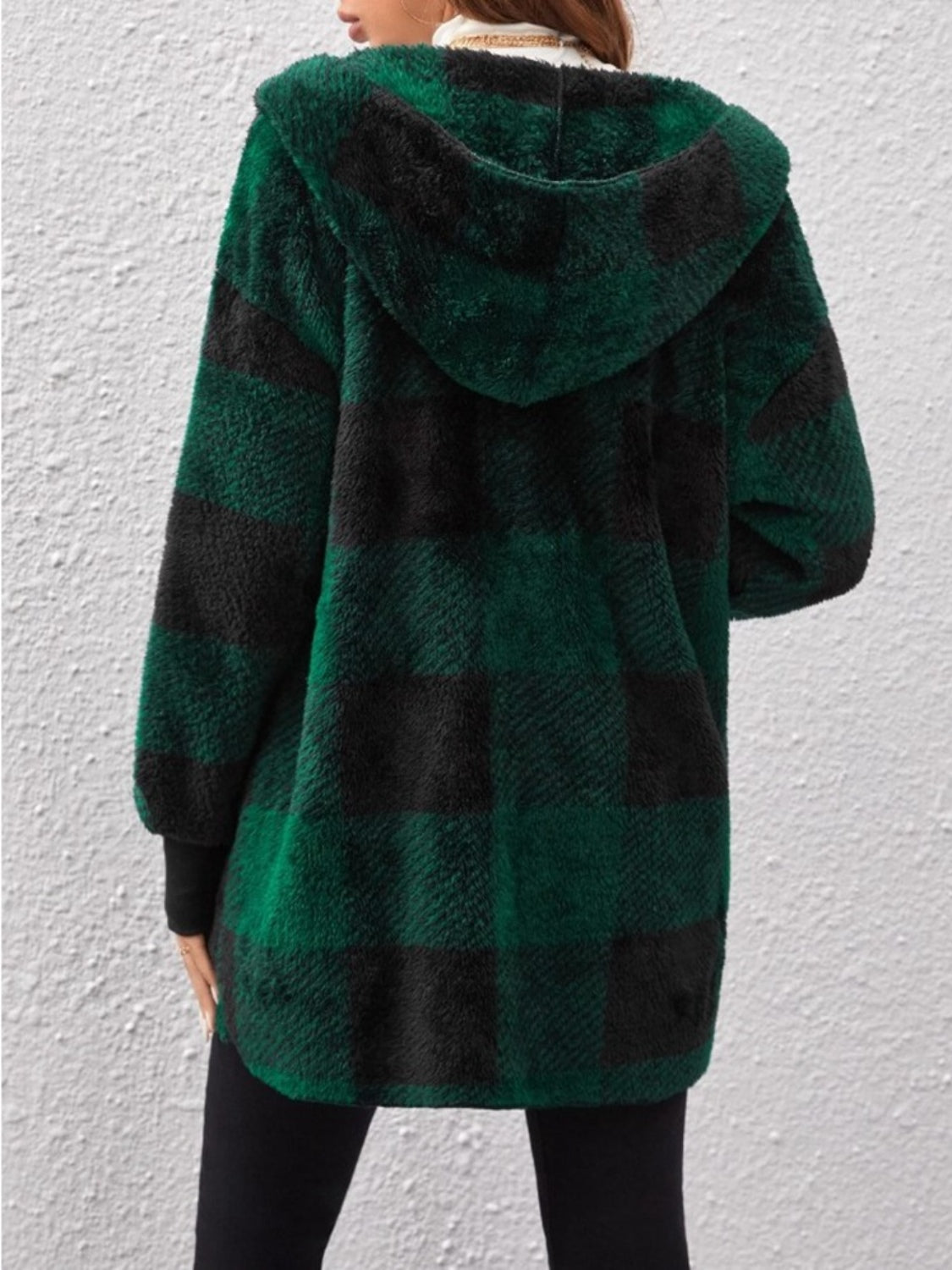 Women's Plaid Long Sleeve Hooded Coat with Comfortable Non-Lined Design