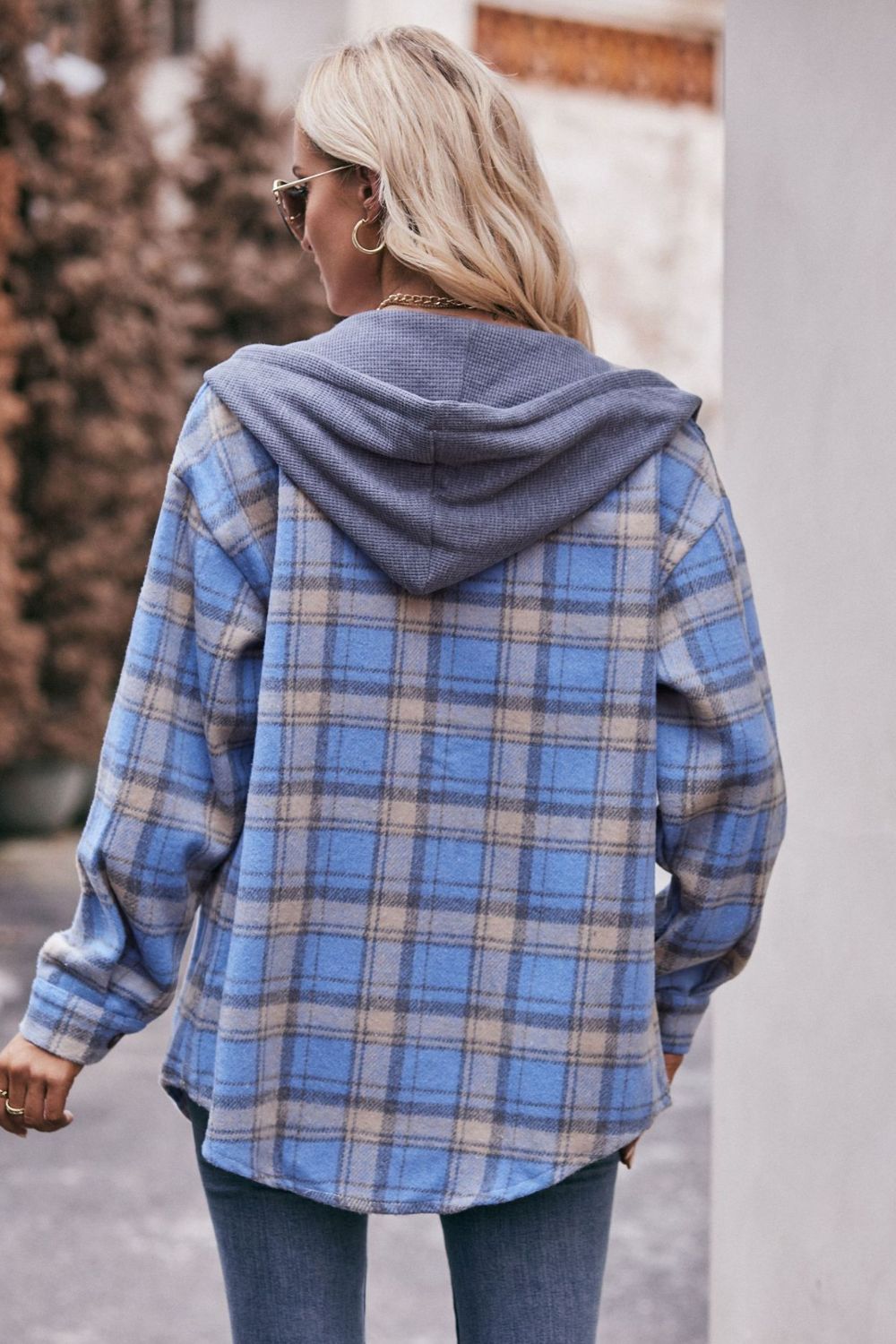 Mandy Women's Hooded Longline Plaid Jacket - Dropped Shoulders and Casual Style