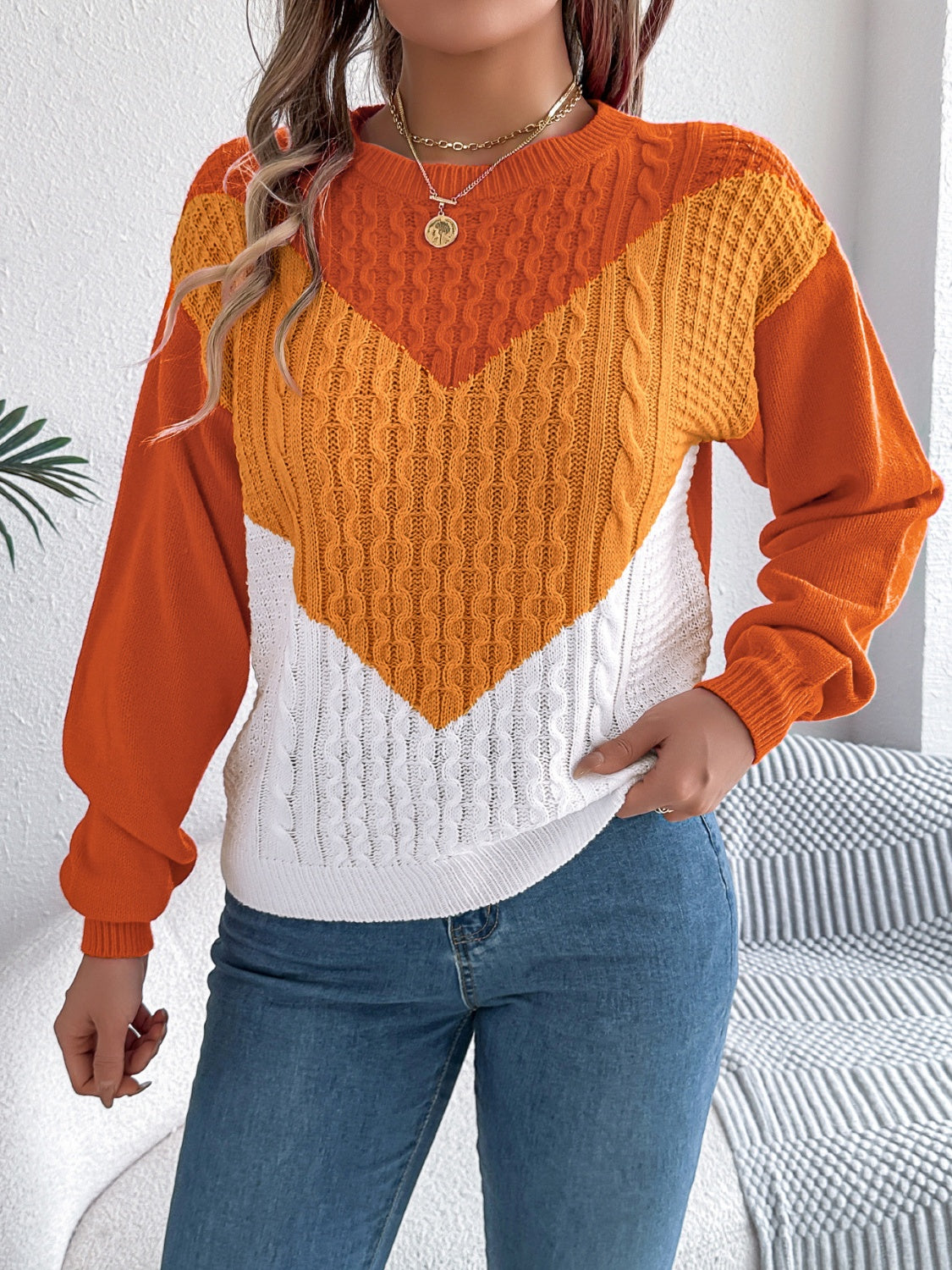 Women’s Classic Round Neck Long-Sleeve Knit Sweater | Soft Stretchy Acrylic Pullover