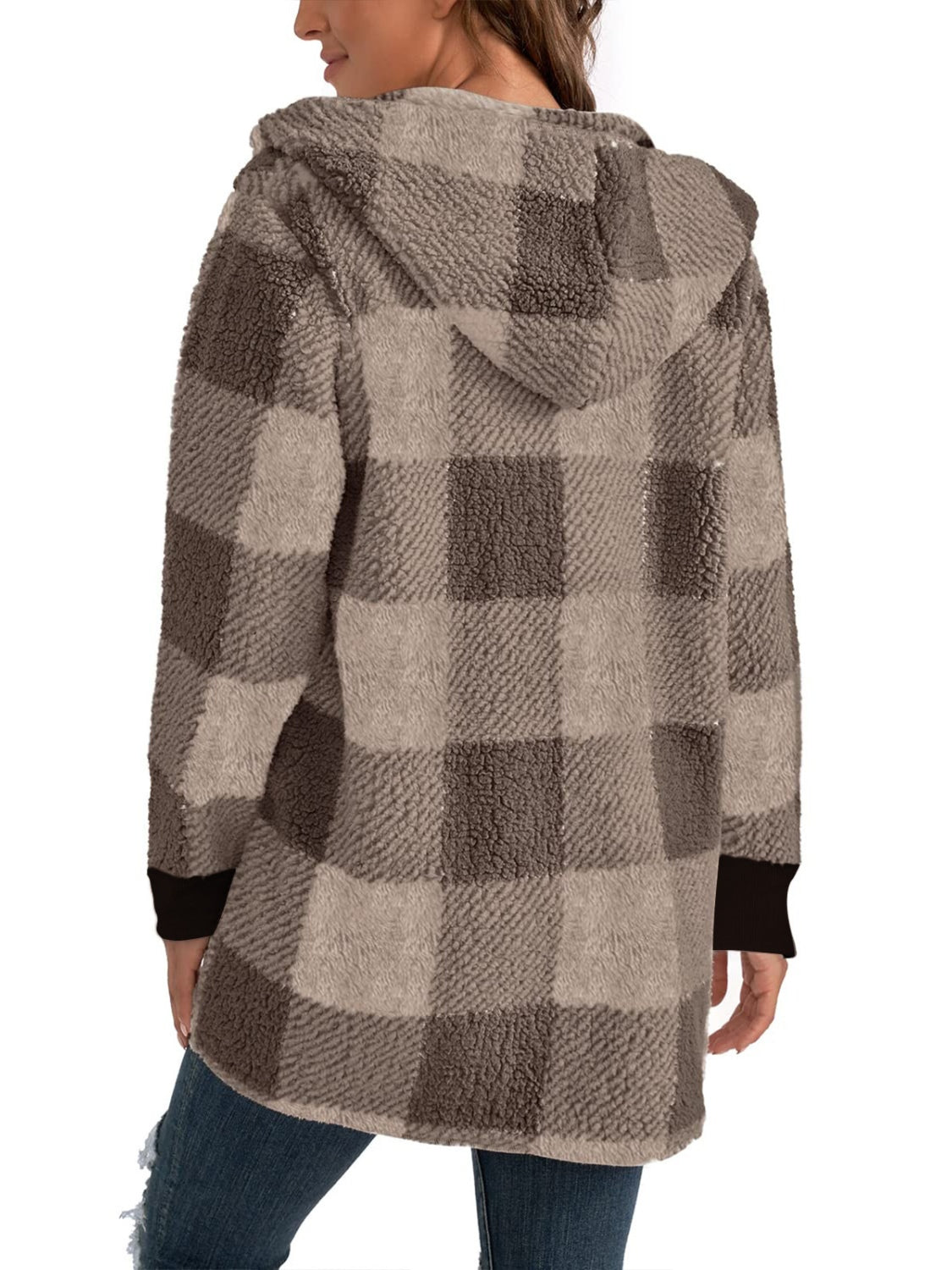 Women's Plaid Long Sleeve Hooded Coat with Comfortable Non-Lined Design