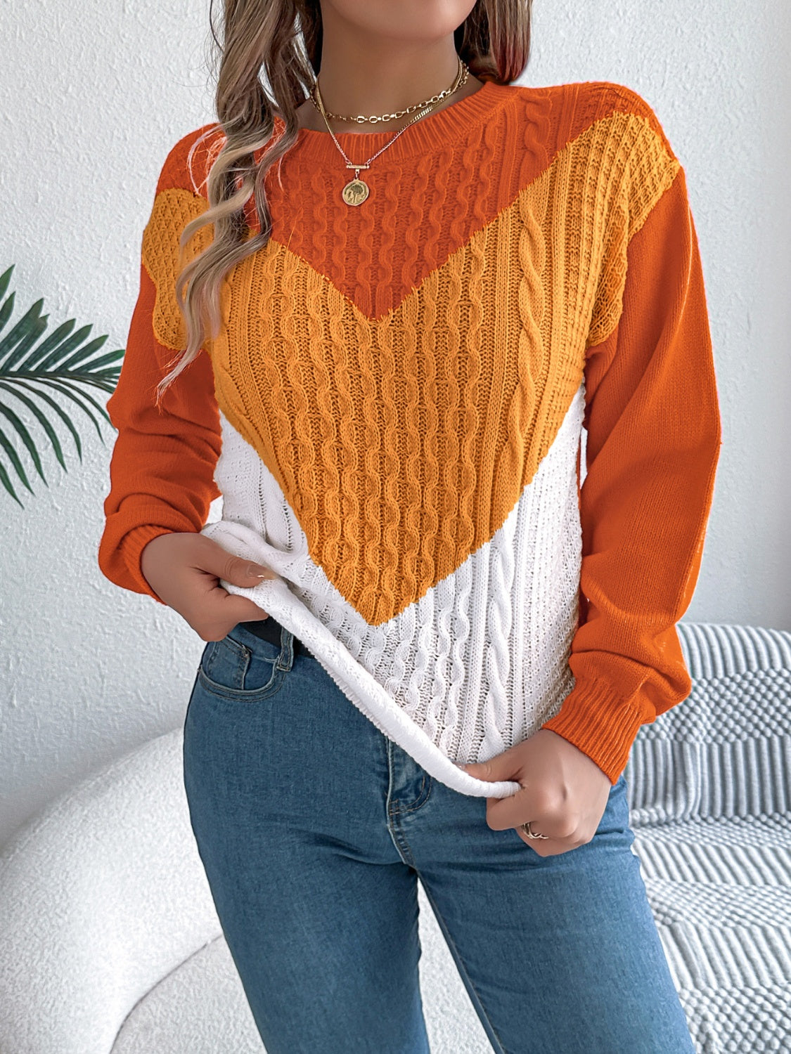 Women’s Classic Round Neck Long-Sleeve Knit Sweater | Soft Stretchy Acrylic Pullover