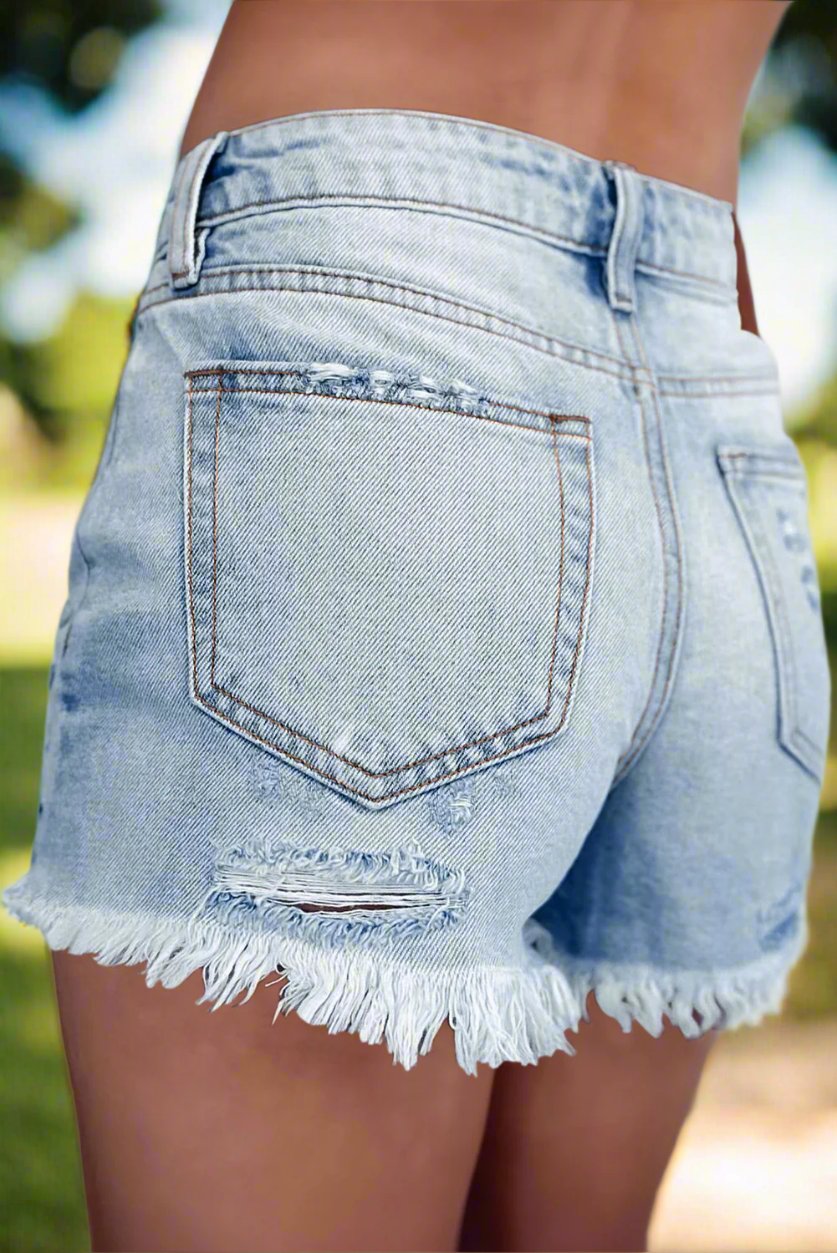 Women's Distressed Raw Hem Denim Shorts - Comfortable Stretchy Jean Shorts