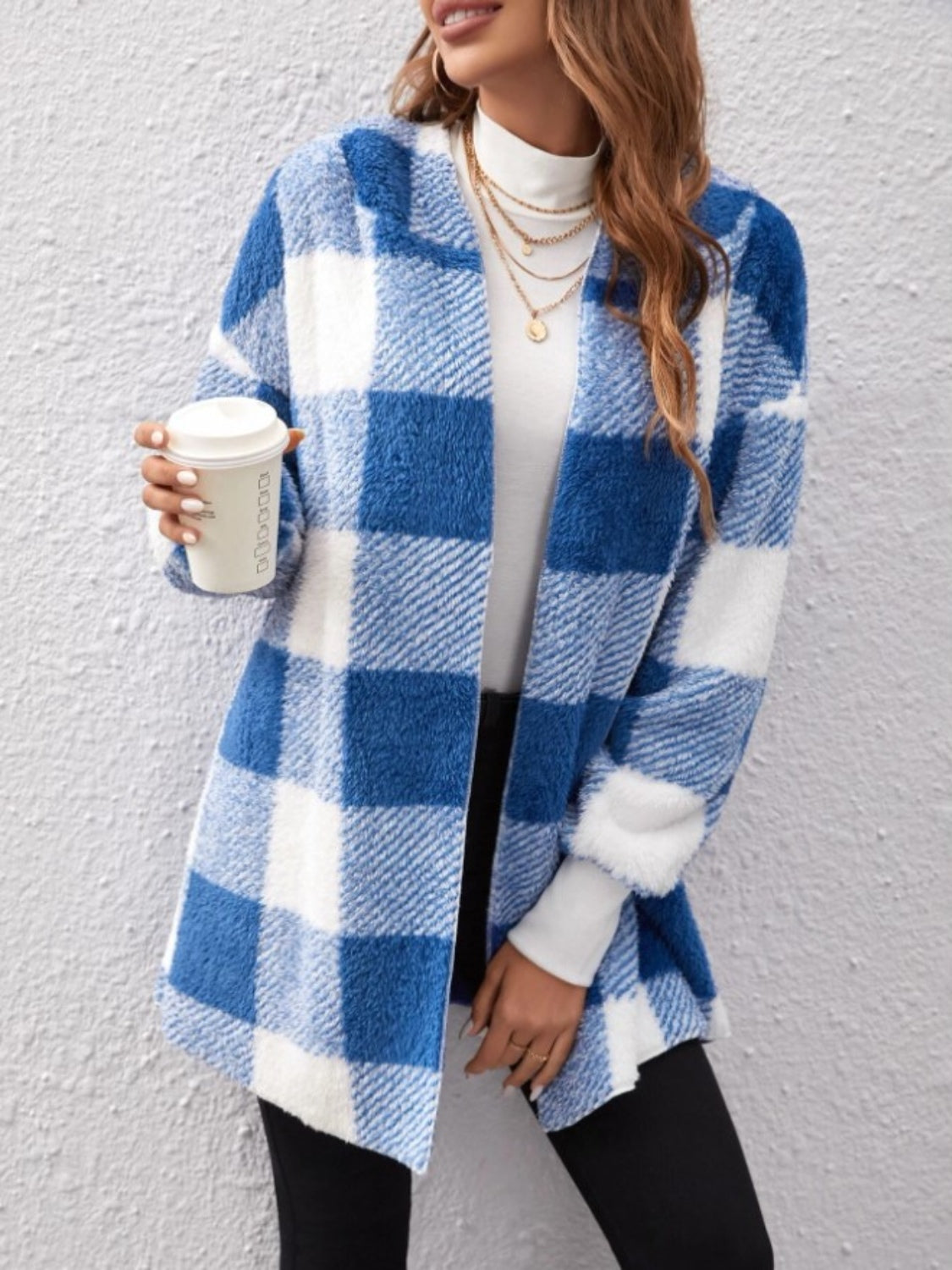 Women's Plaid Long Sleeve Hooded Coat with Comfortable Non-Lined Design