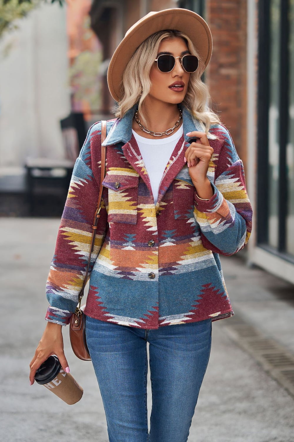 X&D Women's Printed Collared Neck Jacket - Multicolored Casual Coat for Comfort and Style