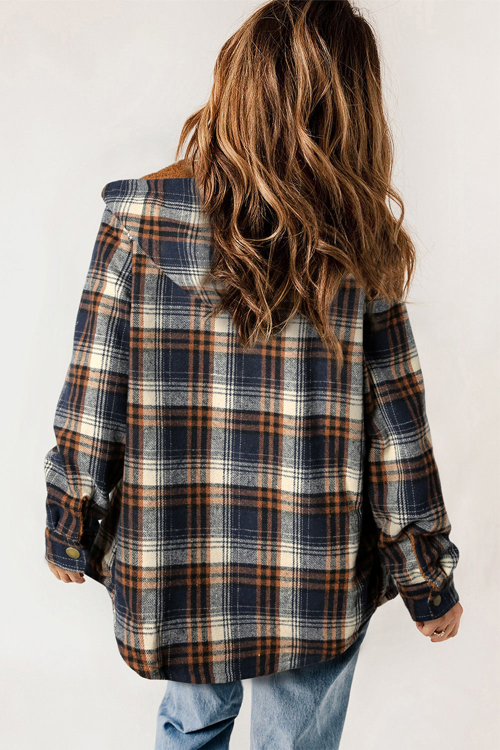 Women’s Plaid Hooded Jacket with Snap Front and Pockets - 100% Polyester Seasonal Outerwear