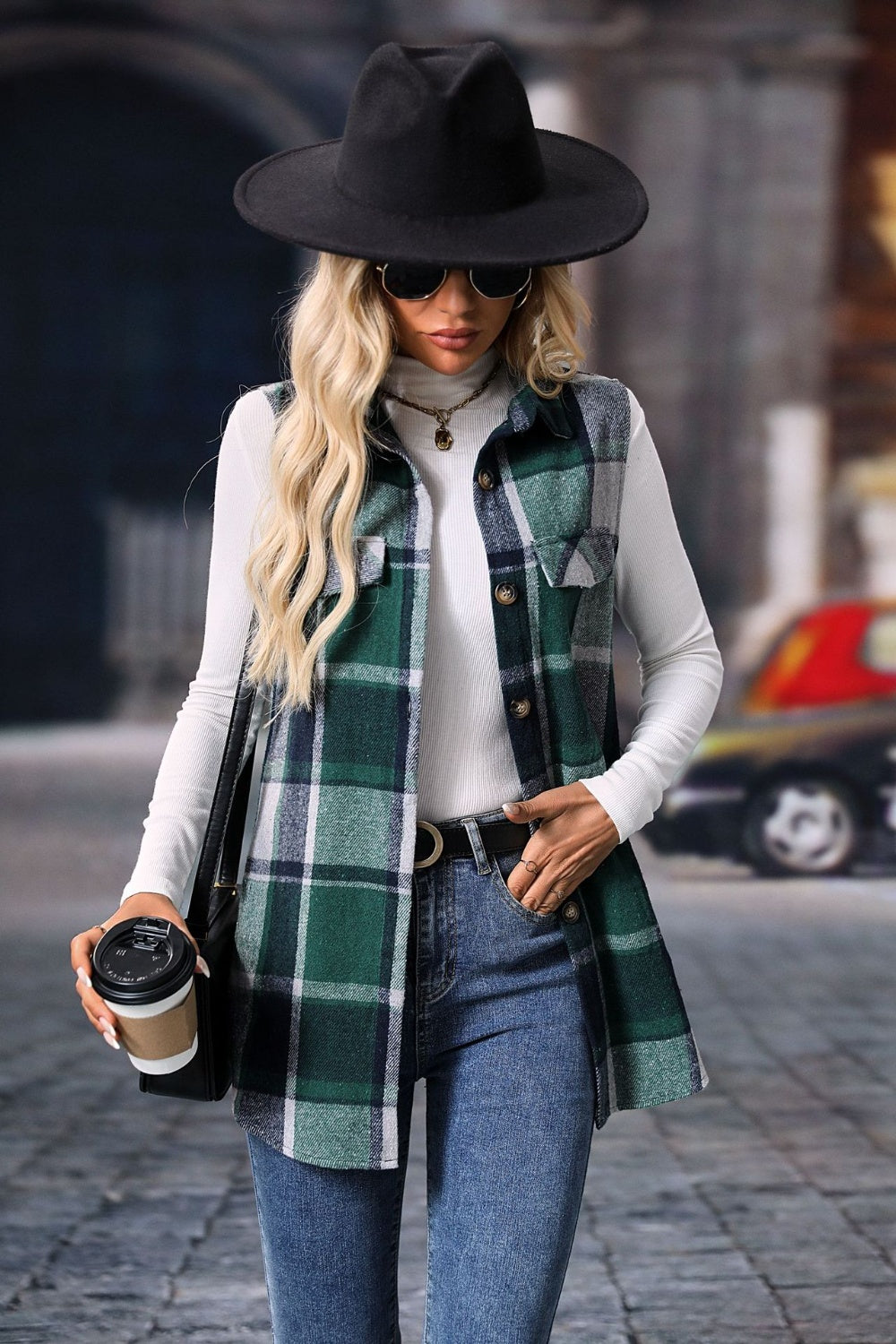 Women's Versatile Plaid Vest Coat with Button Closure - Ideal for Layering