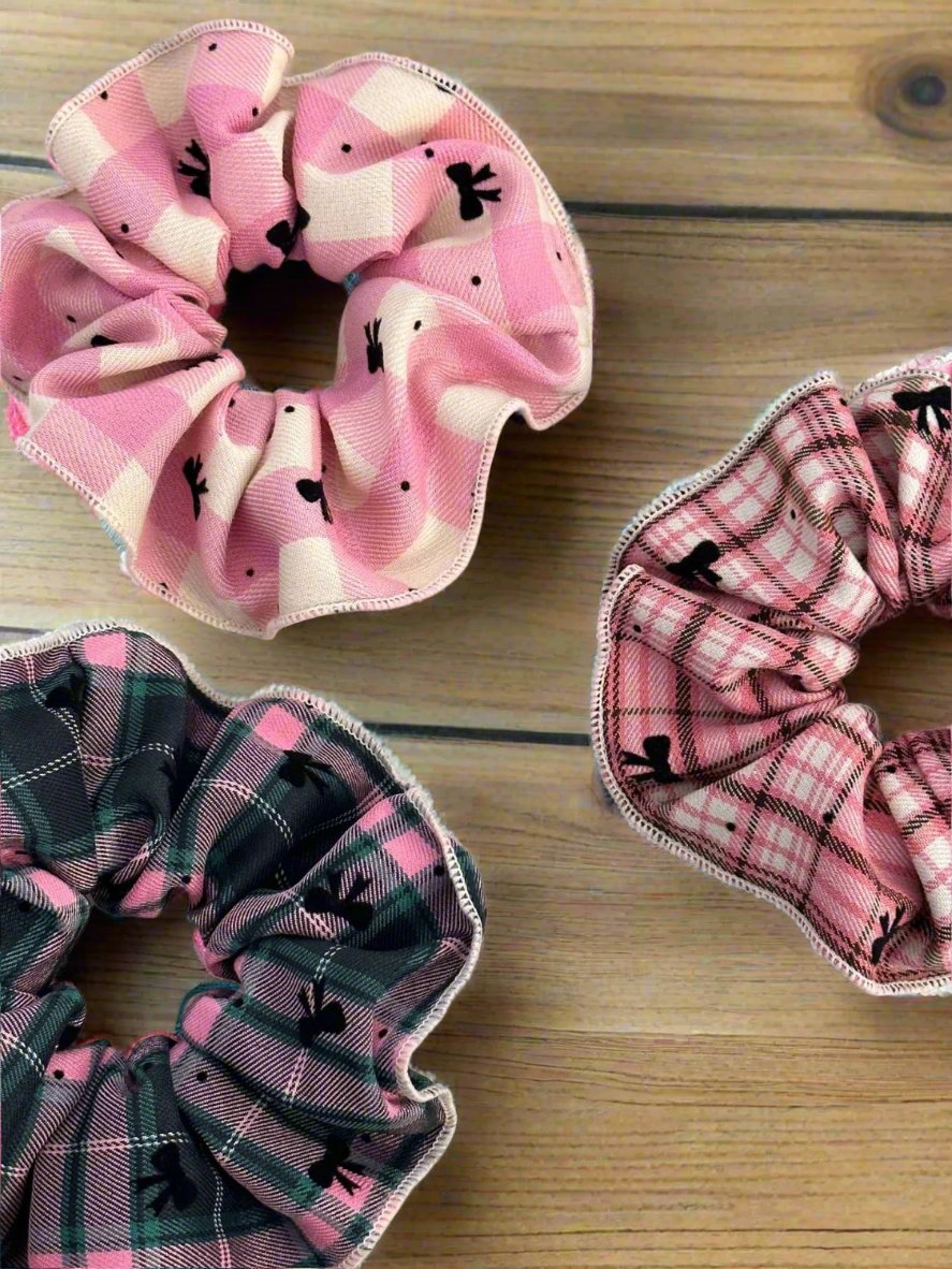 Plaid Elastic Hair Scrunchy Set - 3-Piece Durable Hair Ties