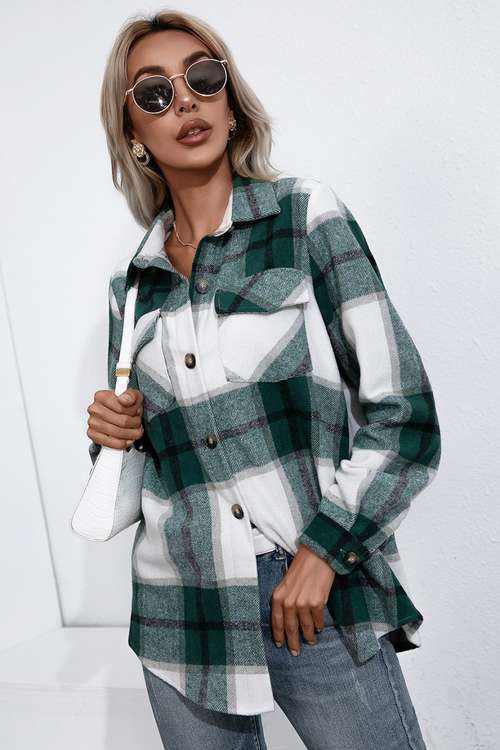 Women's Plaid Button Up Long Sleeve Flannel Shirt in 100% Polyester