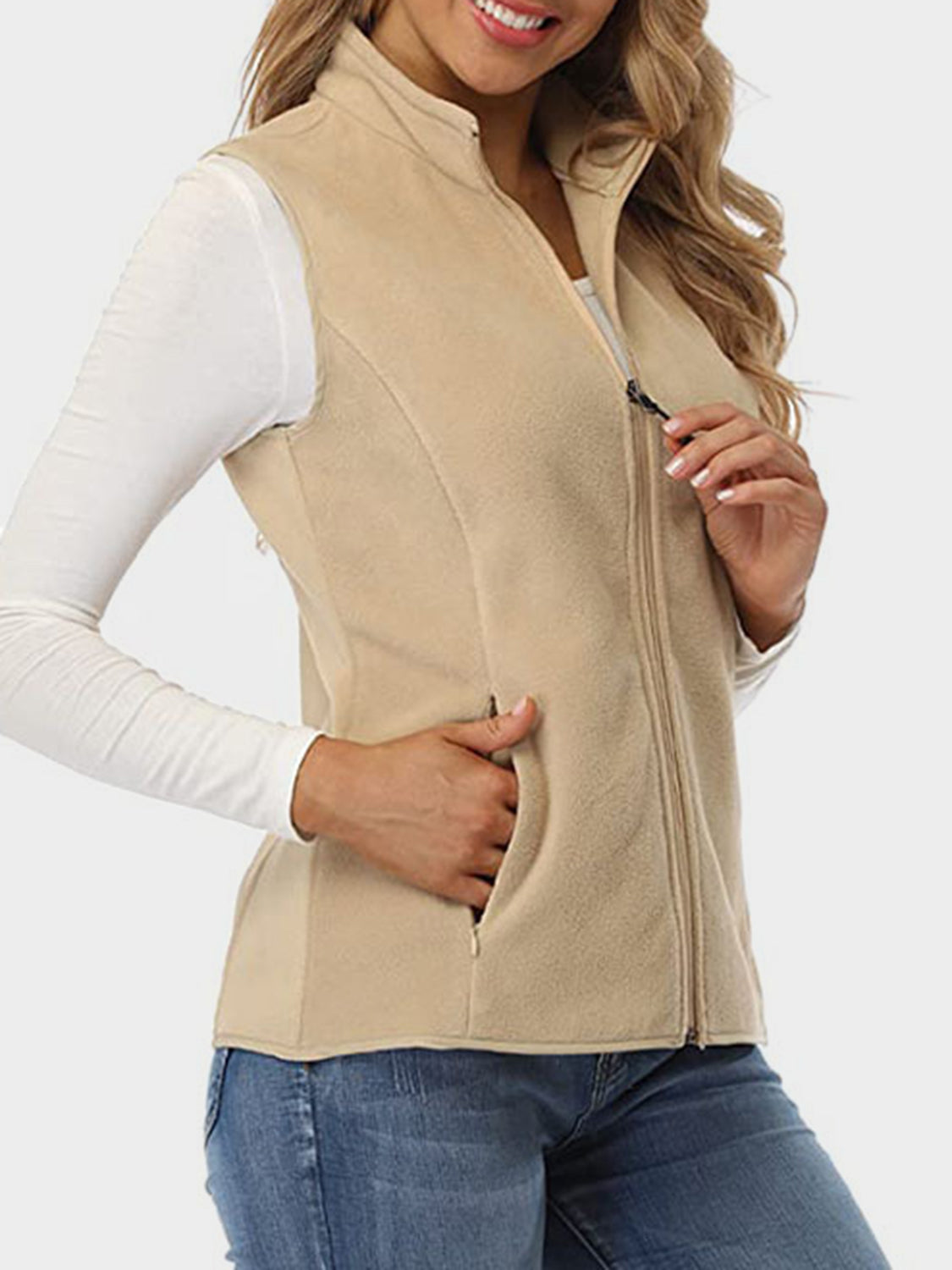 Women's Zip-Up Turtleneck Vest with Pockets | Cozy Polyester-Elastane Blend for Everyday Style