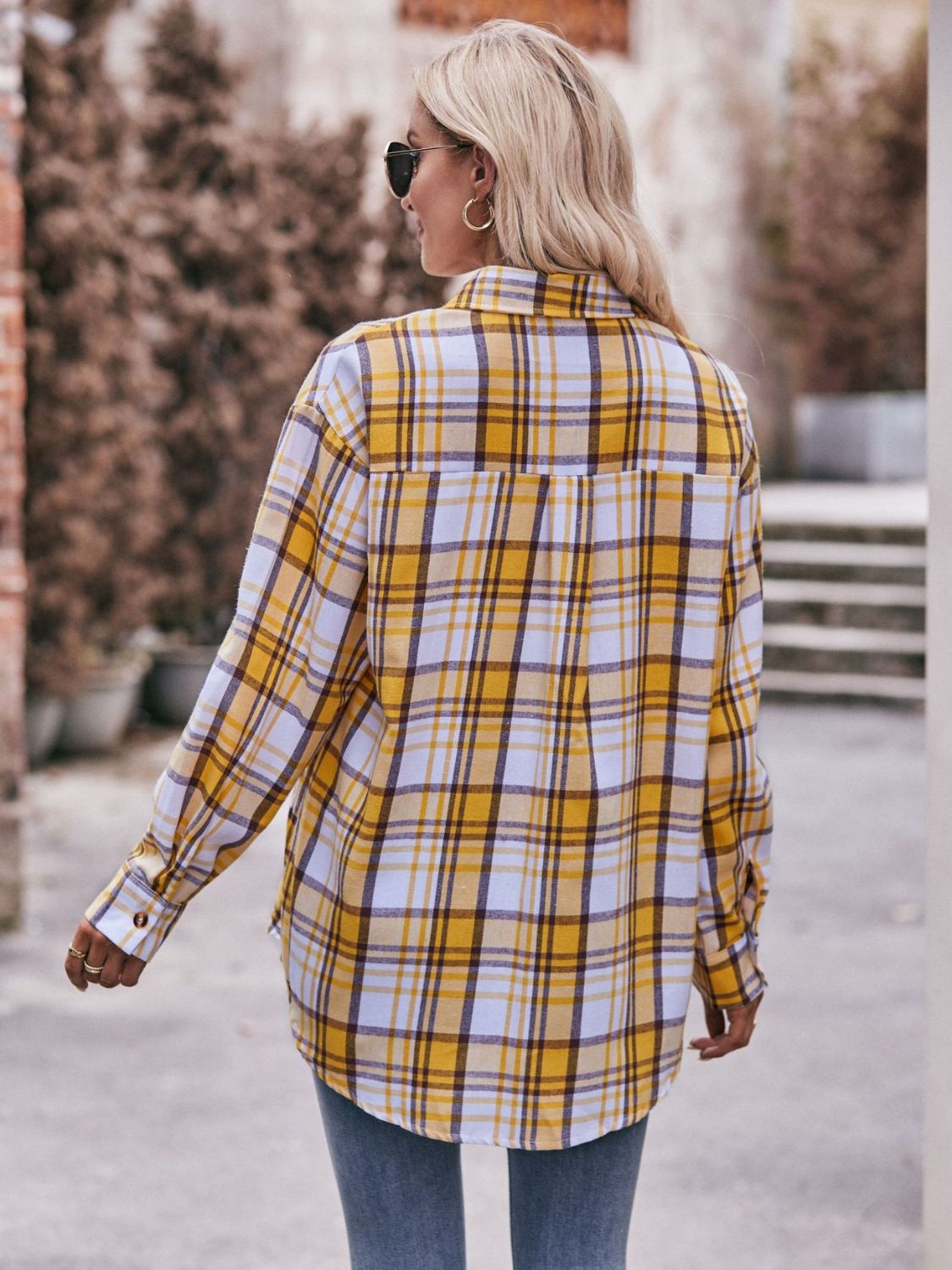 Women's Plaid Longline Shirt with Pockets - Dropped Shoulder Oversized Design