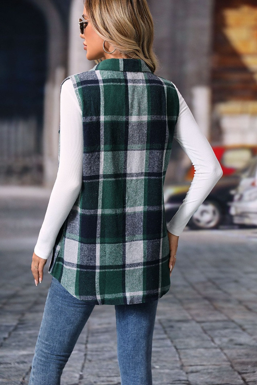 Women's Versatile Plaid Vest Coat with Button Closure - Ideal for Layering