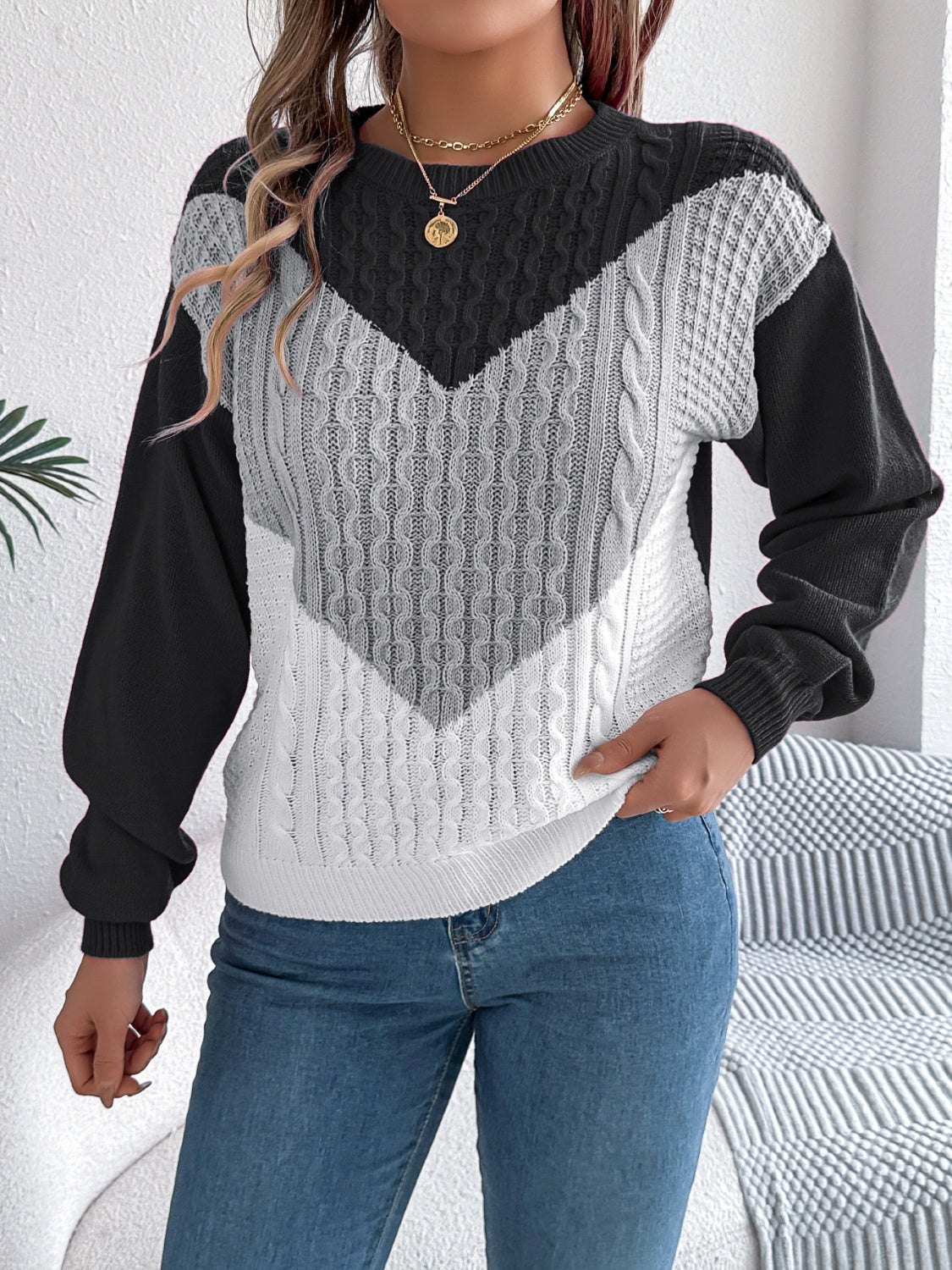 Women’s Classic Round Neck Long-Sleeve Knit Sweater | Soft Stretchy Acrylic Pullover