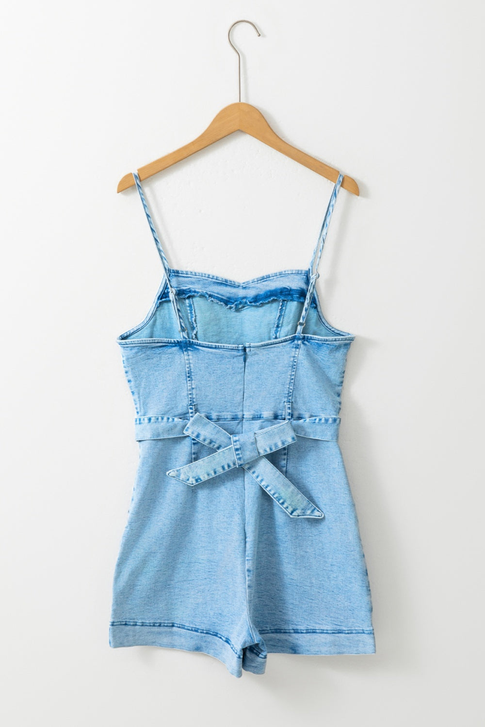 Chic and Comfortable Denim Romper with Tied Spaghetti Straps for Women