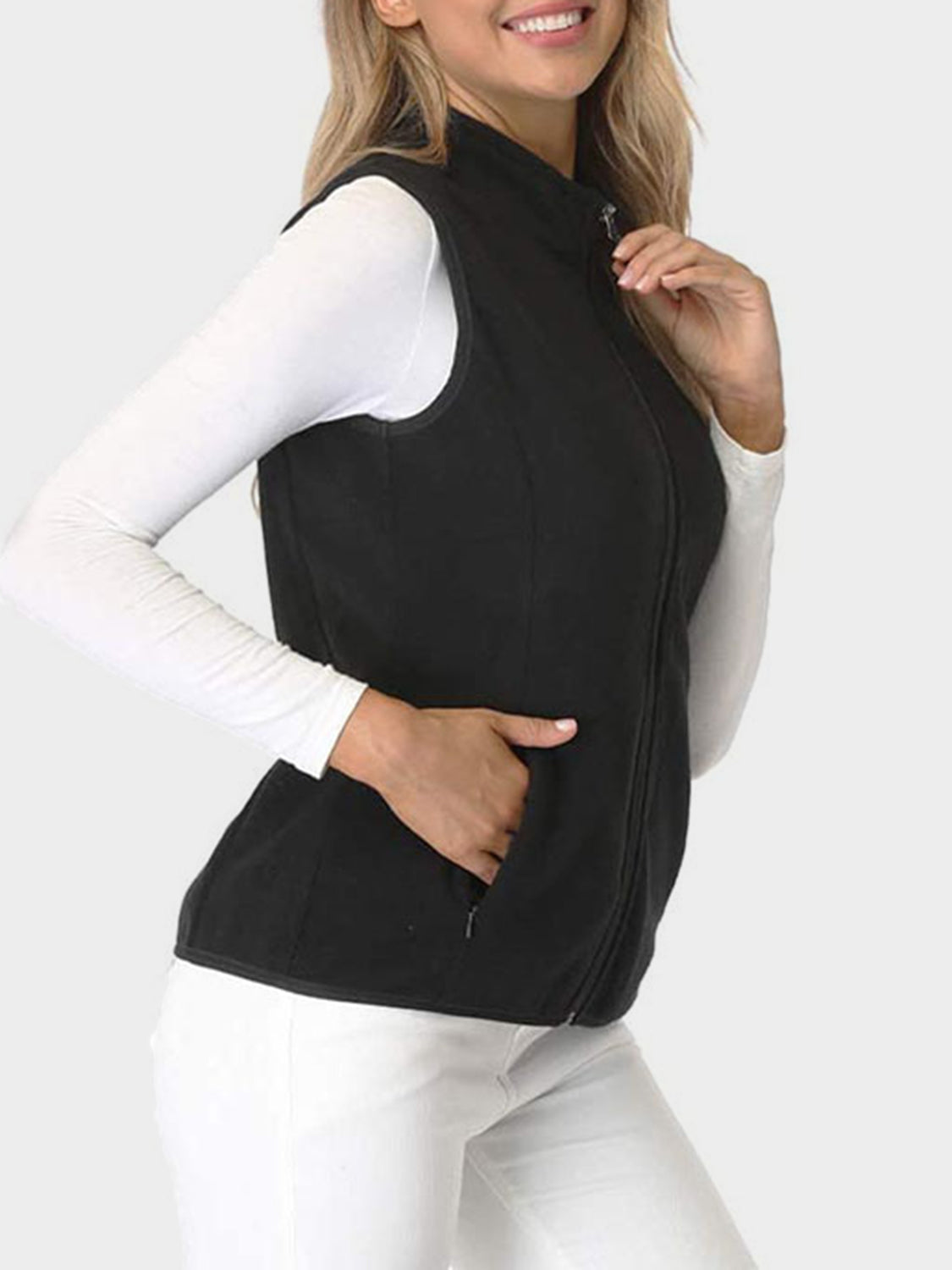 Women's Zip-Up Turtleneck Vest with Pockets | Cozy Polyester-Elastane Blend for Everyday Style